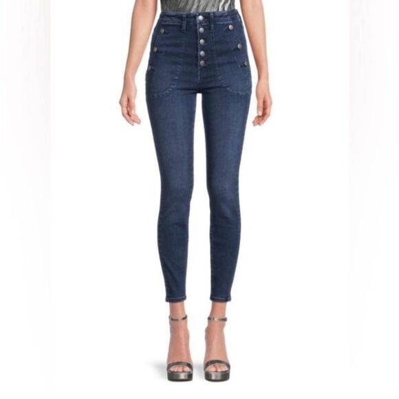 7 For All Mankind Portia High Rise Skinny Jeans Size 28 Button Fly Stretch Denim - Picture 1 of 13